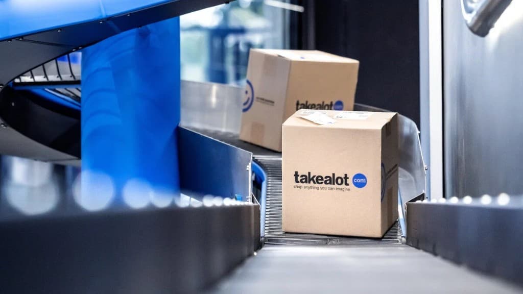 Takealot.com boxes on a warehouse conveyor